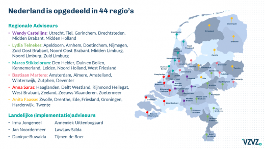 Regiokaart met adviseurs per regio
